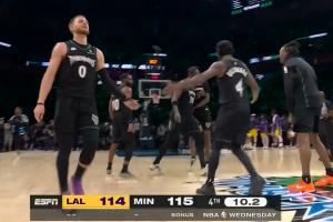 还剩10秒！兰德尔强势上篮！森林狼反超湖人1分！