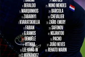 巴黎对尼斯大名单：阿什拉夫、李刚仁、法比安回归，杜埃缺席